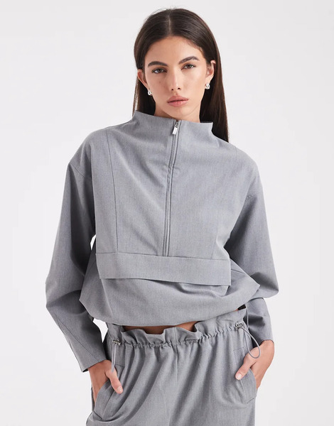  4th & Reckless Exclusive Funnel Neck Seam Detail Toggle Tailored Pullover Jacket In Gray - Part Of A Set 