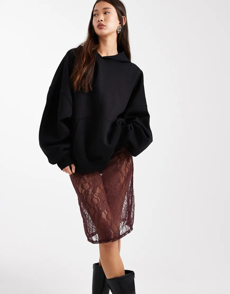  Asos Design Sheer Lace Midi Skirt In Fig-purple 