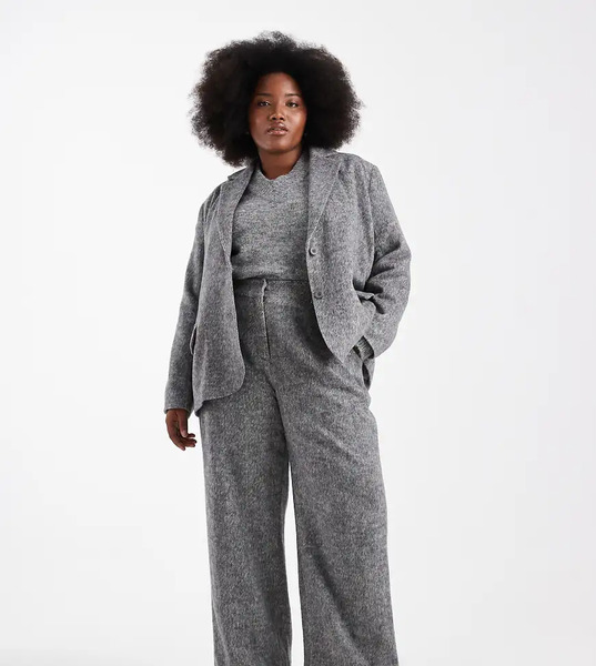  Renee Studio Plus Exclusive Brushed Wool Look Tailored High Rise Wide Leg Pants In Gray - Part Of A Set 