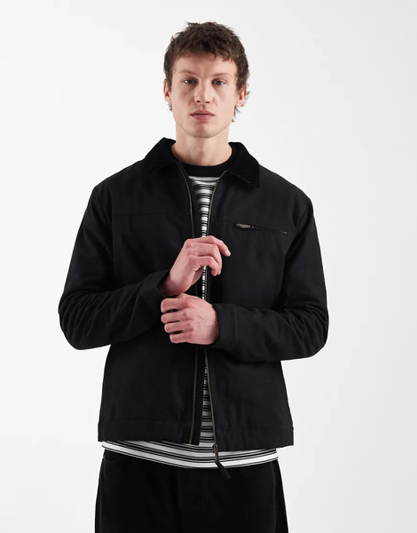  Threadbare Canvas Zip Front Barn Jacket In Black 