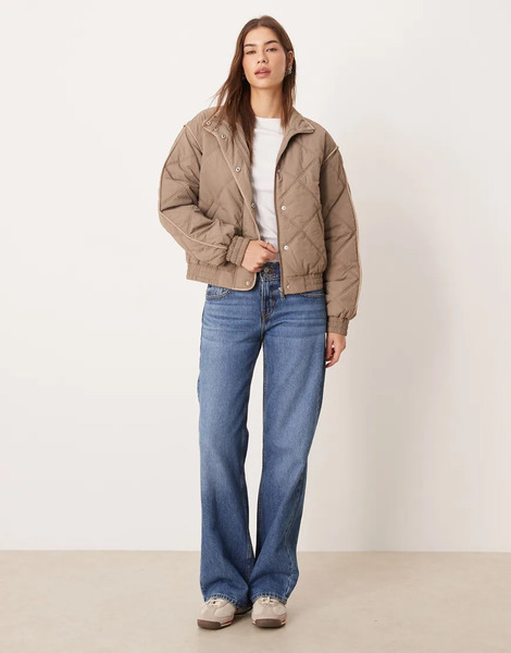  Threadbare Diamond Quilted Jacket In Stone-neutral 