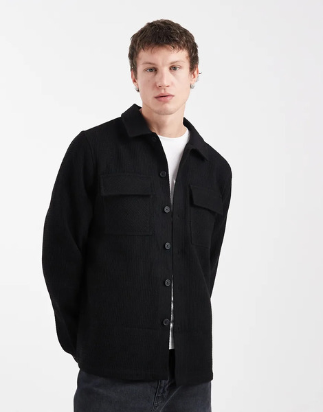 Threadbare Double Pocket Front Shacket In Black 