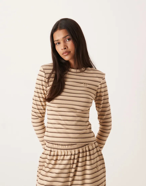  Wanderdoll Frankie Premium Heavyweight Jersey Crew Neck Long Sleeve Top In Cream Stripe - Part Of A Set-multi 