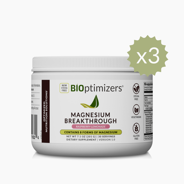  Bioptimizes Inc. Magnesium Breakthrough Drink - Raspberry Lemonade (30 Servings) - 3 Jars - One Time Supply 