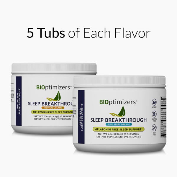  Bioptimizes Inc. Sleep Breakthrough Stack - Blue Berry Dreams & Tropical Dream -  5 Jars Each 