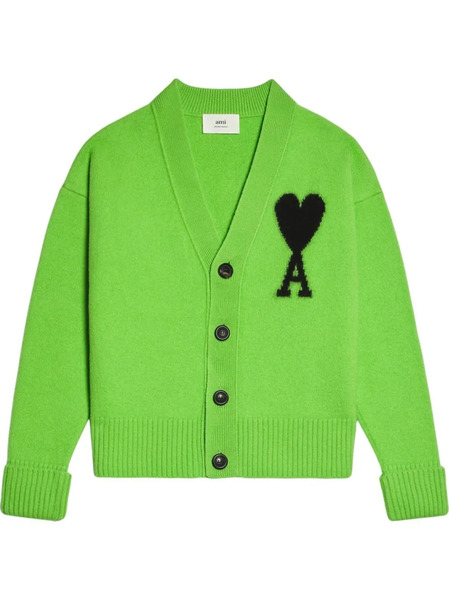  Ami Paris Ami De Coeur Wool Cardigan - Green 