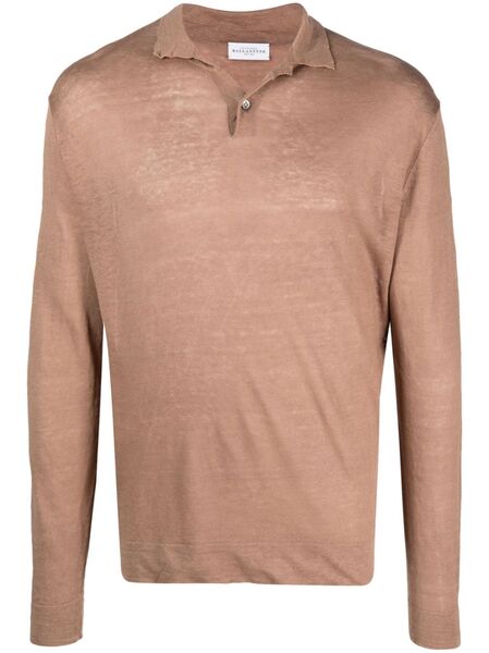  Ballantyne Long-sleeve Linen Knit Polo Shirt - Brown 