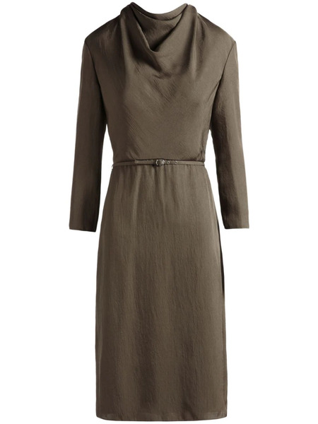  Bally Cowl-neck Belted Midi Dress - Green 
