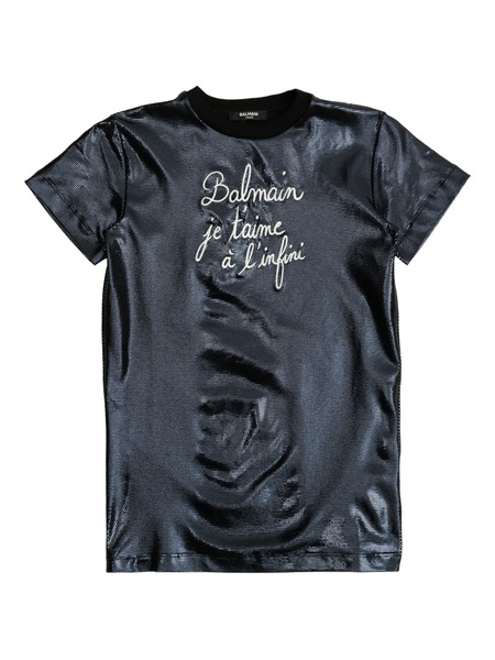  Balmain Kids Satin Graphic T-shirt Dress - Blue 