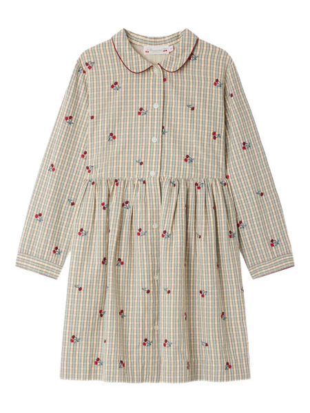  Bonpoint Checked Cherry-embroidered Casual Dress - Neutrals 