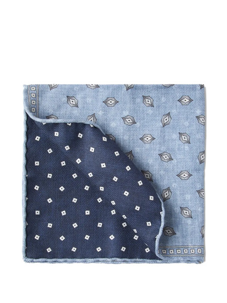  Brunello Cucinelli Reversible Printed Pocket Square - Blue 