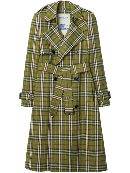  Burberry Long Checked Trench Coat - Green 