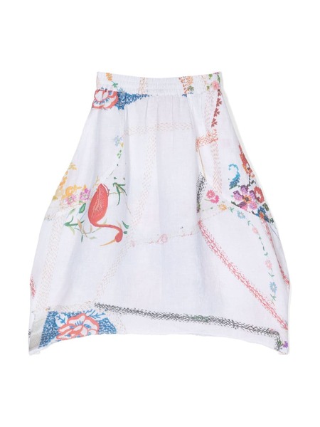 By Walid Floral-print Linen Skirt - White 