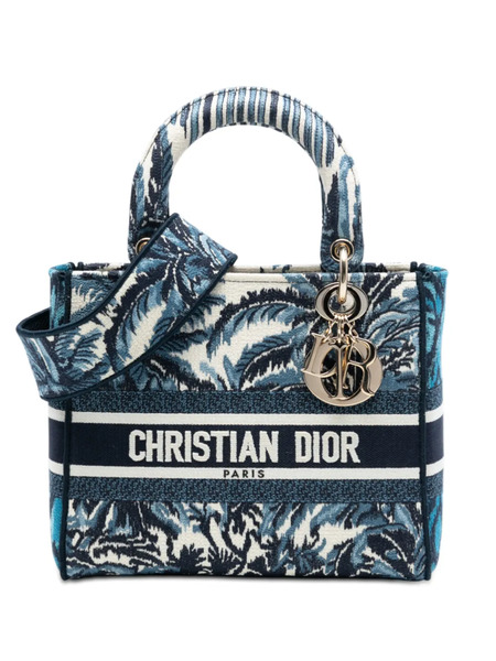  Christian Dior Pre-owned 2020 Medium Embroidered Canvas Palm Tree Toile De Jouy Lady D Lite Satchel - Blue 