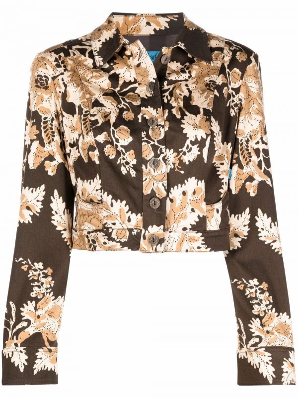  Christian Lacroix Pre-owned 2000s Leaf-print Cropped Jacket - Brown 