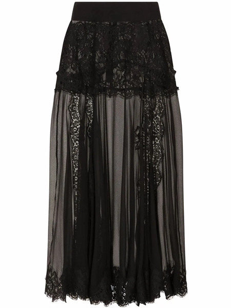  Dolce & Gabbana Chantilly-lace Chiffon Midi Skirt - Black 