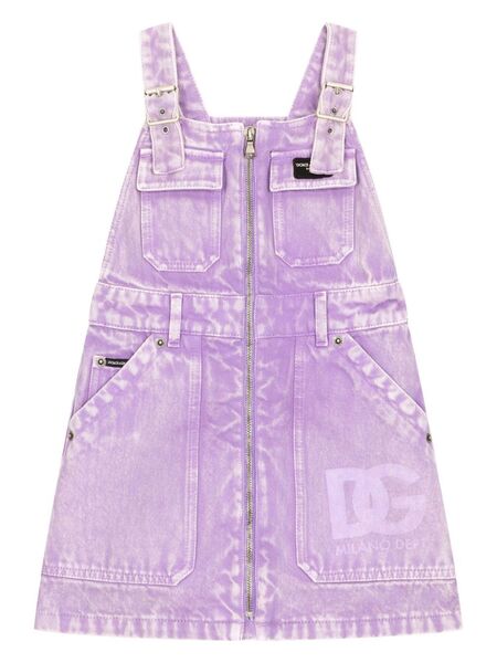  Dolce & Gabbana Kids Logo-print Denim Pinafore Dress - Purple 