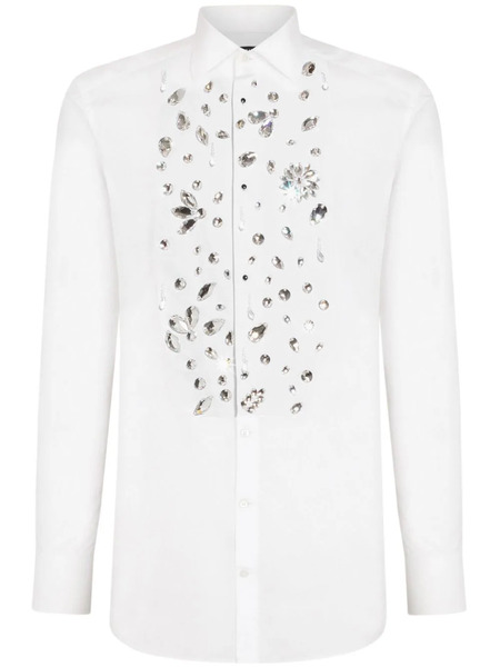  Dolce & Gabbana Rhinestone-embellished Cotton Shirt - White 