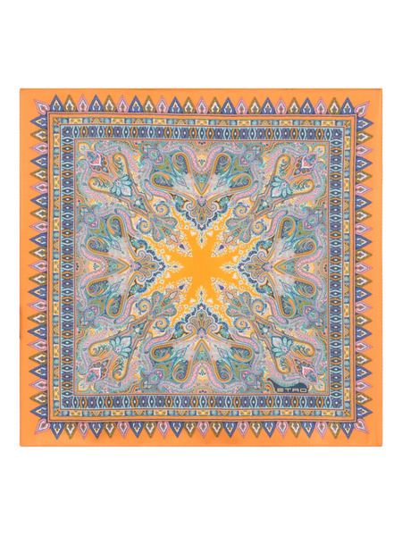  Etro Floral Paisley Silk Pocket Square - Orange 