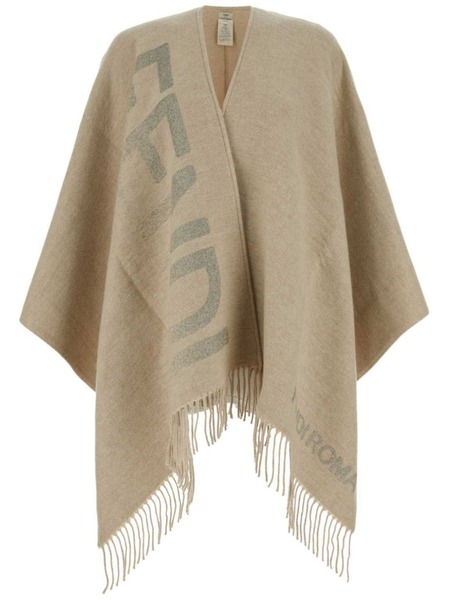  Fendi Fringed Detailed Poncho - Neutrals 