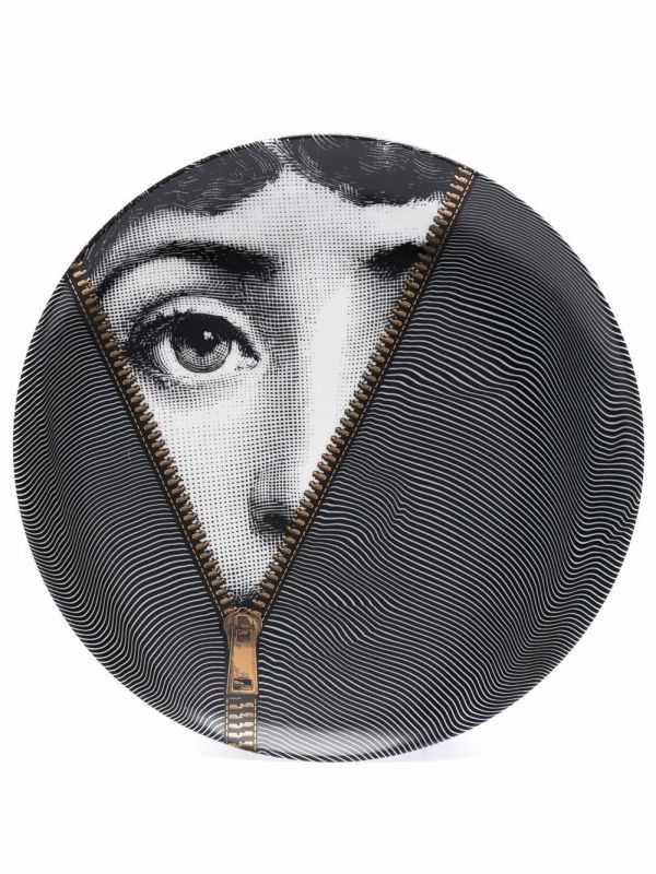  Fornasetti Face Print Plate - Black 