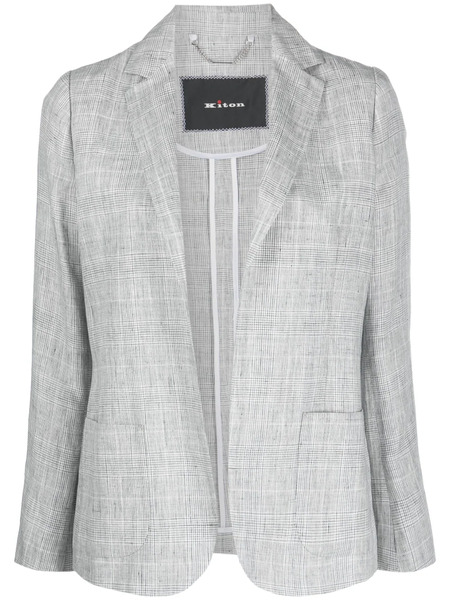 Kiton Plaid-pattern Open-front Linen Blazer - Grey 