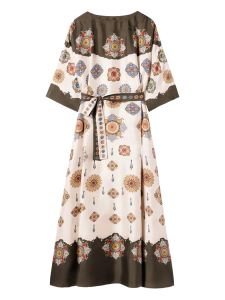  La Doublej Placed Floral Print Silk Dress - White 