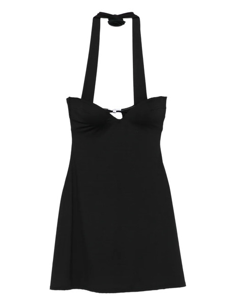  La Reveche Halter-neck Rose-embellished Mini Dress - Black 