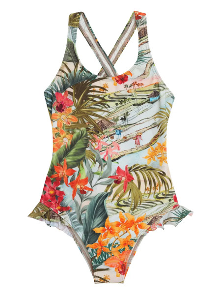  Lygia & Nanny Crossover-strap Ruffle-detail Swimsuit - Blue 