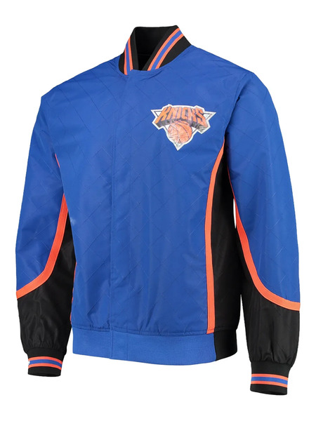  Mitchell & Ness 75th Anniversary New York Knicks Blue Mitchell & Ness Hardwood Classics Bomber Jacket 