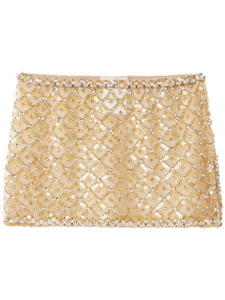  Miu Miu Beaded Silk Miniskirt - Gold 