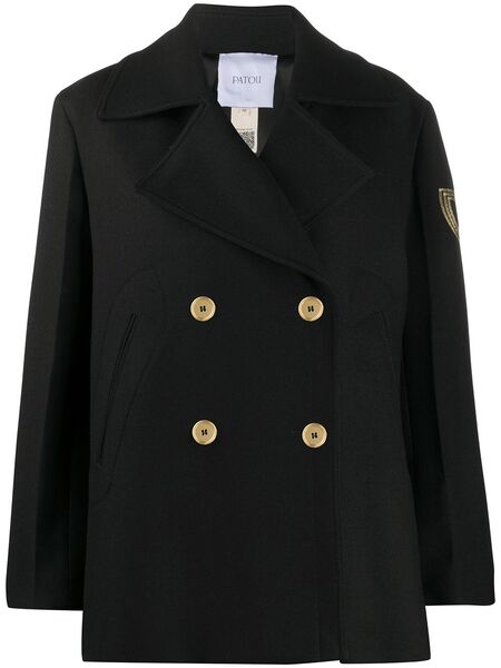  Patou Logo-embroidered Wool Peacoat - Black 