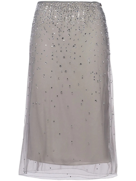  Prada Crystal-studded Tulle Midi Skirt - Grey 