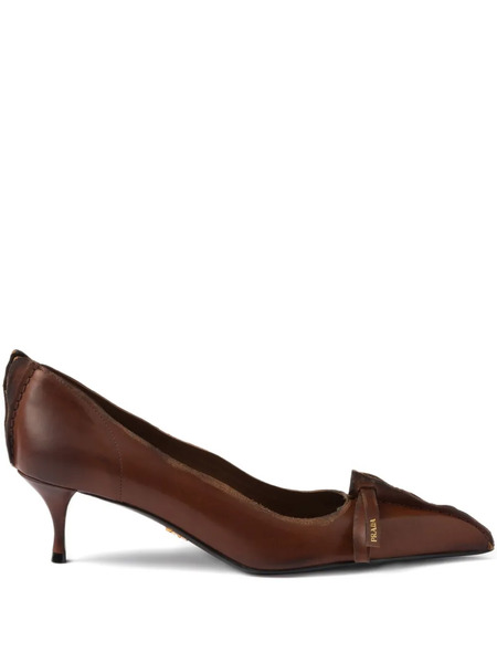  Prada 55 Mm Antiqued Leather Pointed-toe Pumps - Brown 