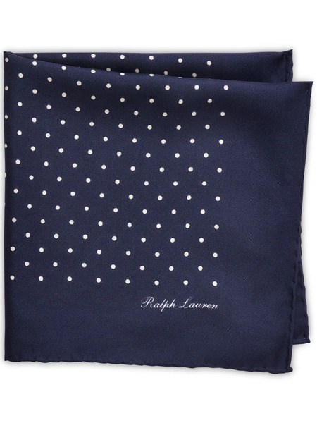  Ralph Lauren Purple Label Polka Dot Silk Pocket Square - Blue 
