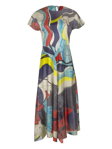  Roksanda Abstract-print Asymmetric Dress - Blue 