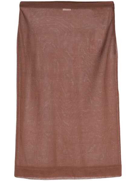  Saint Laurent Knitted Pencil Midi Skirt - Brown 