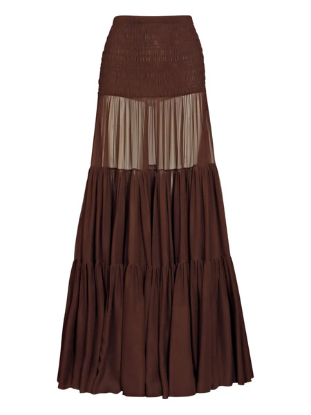  Saint Laurent Shirred Tiered Maxi Skirt - Brown 