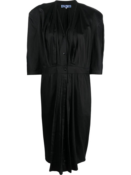  Thierry Mugler Pre-owned 1980s Pleat Detailing Buttoned Dress - Black 