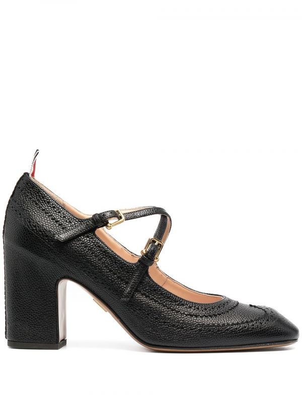  Thom Browne Cross-strap Detail Brogued Mary-jane Pumps - Black 