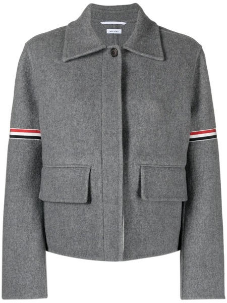  Thom Browne Grosgrain-stripe Brushed Jacket - Grey 