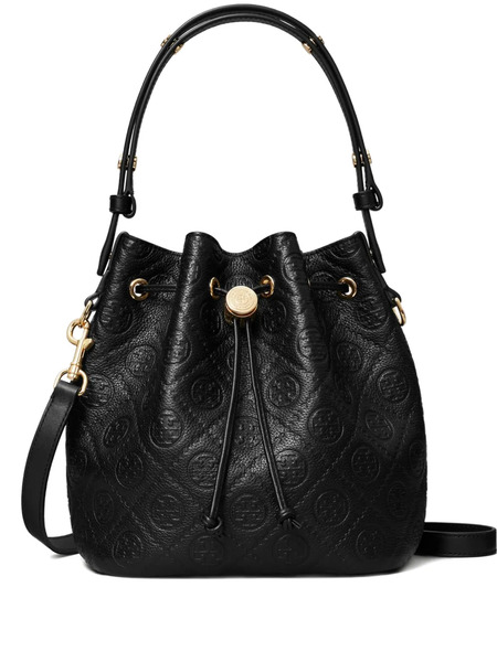  Tory Burch T-monogram Textured Bucket Bag - Black 