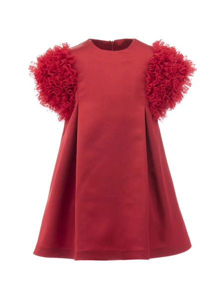 Tulleen Ruffle-sleeve Dress - Red 