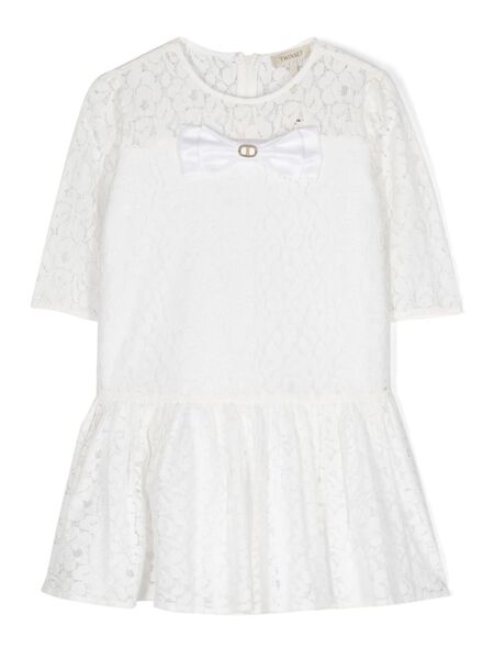  Twinset Kids Bow-detailed Lace Midi Dress - White 