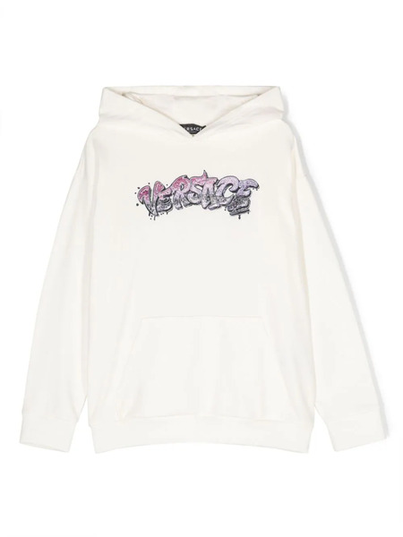  Versace Kids Logo-embroidered Cotton Hoodie - White 