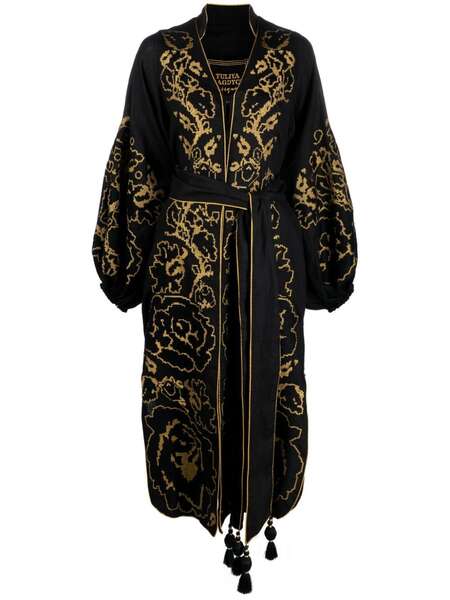  Yuliya Magdych Floral-embroidered Belted Dress - Black 