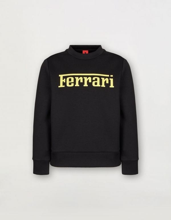  Ferrari Children’s Sweatshirt In Recycled Scuba Fabric With Large Ferrari Logo -  Jackets And Sweatshirts Black 9y 