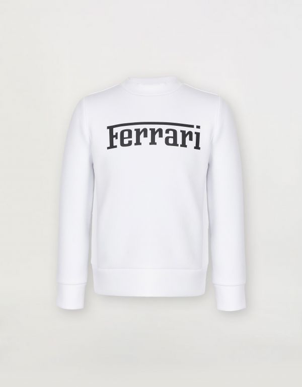  Ferrari Children’s Sweatshirt In Recycled Scuba Fabric With Large Ferrari Logo -  Jackets And Sweatshirts Optical White 5y 