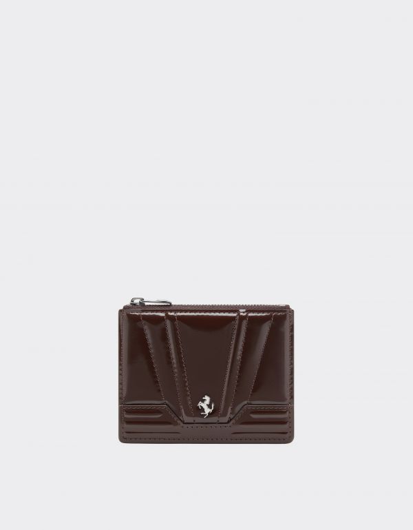  Ferrari Ferrari Gt Glossy Leather Six-compartment Card Holder - Female Wallets And Small Leather Goods Espresso Os 