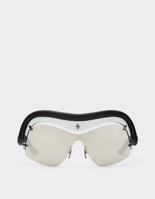  Ferrari Limited Edition Ferrari Injected And Leather Sunglasses With Gray And Silver Mirroredlenses - Female Ferrari Collection Black Os 